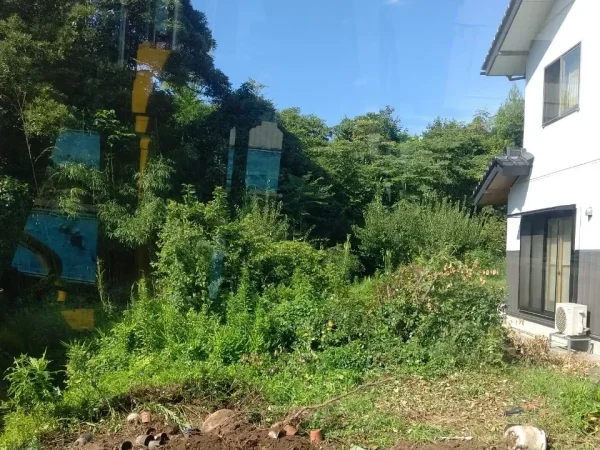 富山の株式会社エイキ　植栽の撤去と整地作業　庭に生い茂る植栽