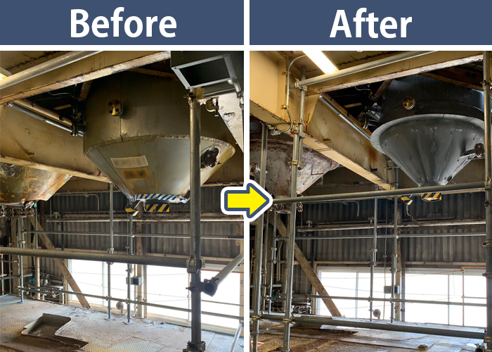 2基のタンクのアスベスト保温材除去を前後比較