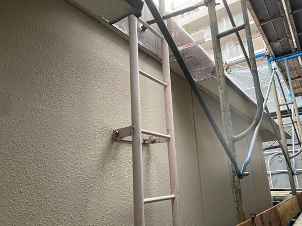 アパートの壁と備え付けられている梯子