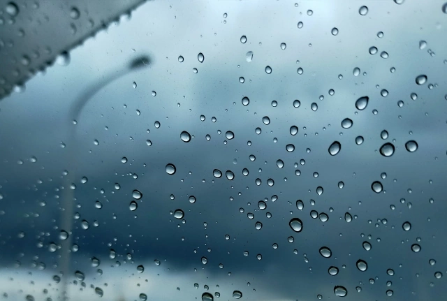 窓の外から、台風を見ている様子