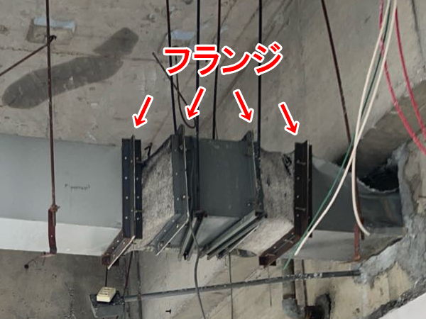 アスベスト含有パッキンのあるダクト。