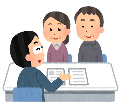 解体会社の社員と相談する夫婦。悩みを聞いてもらう。