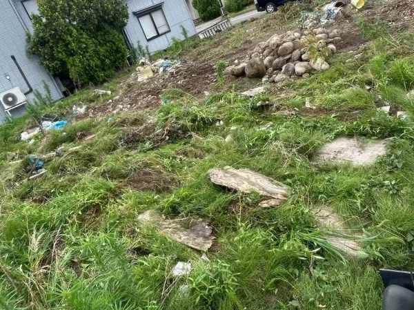 不要物を種類ごとに敷地に集めた