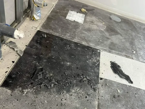 床材を解体中。