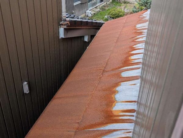 上からの屋根の写真。隣の屋根とほとんど隙間がないのが見て取れる。